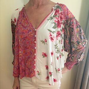 Free People Pink and White Floral Paisley Blouse